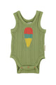 sleeveless bodysuit | olive  w/ ice cream print