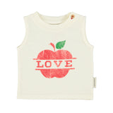 baby sleeveless t´shirt | ecru w/ apple print