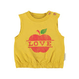 baby sleeveless top | mustard w/ apple print