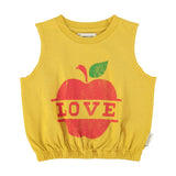 sleeveless top | mustard w/ apple print
