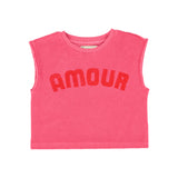 Kids Sleeveless Terry Top with “Amour” Print – Pink