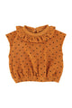baby sleeveless top w/collar | camel w/ black hearts allover