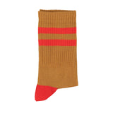 Camel socks with red stripes
