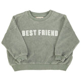 Unisex washed green terry sweatshirt with “best friend” print