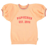 Girl peach sweatshirt dress with logo print