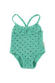 swimsuit w/ ruffles | green w/ black hearts allover
