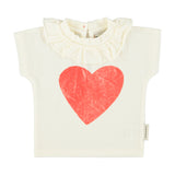 baby t-shirt w/ collar| ecru w/ red heart print
