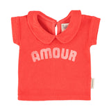 baby t-shirt w/ peter pan collar| red w/ "amour" print