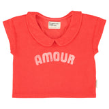 t-shirt w/ peter pan collar | red w/ "amour" print