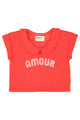 t-shirt w/ peter pan collar| red w/ "amour" print