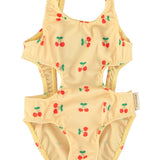 Girl Yellow with Cherry Print Trikini with Cut-Outs | Swimwear