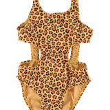 Girl Mustard Animal Print Trikini with Cut-Outs | Swimwear