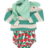 Unisex baby ecru knitted sweater with green stripes