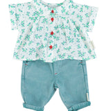 Baby peter pan collar shirt | ecru w/ green flowers allover