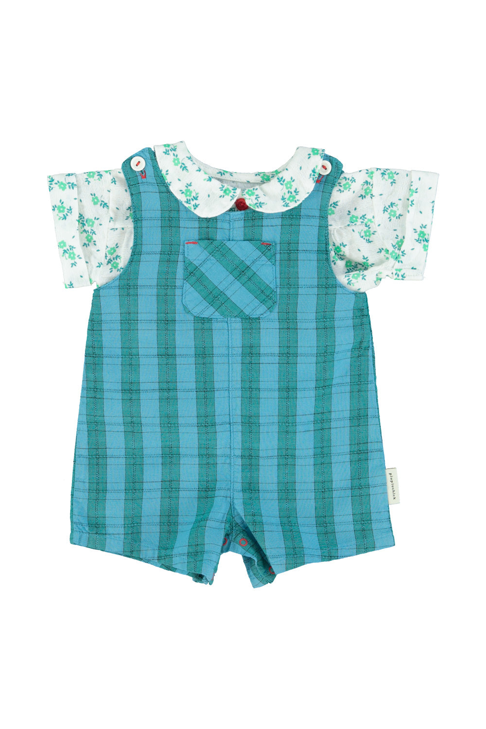baby short jumpsuit | blue & green checkered