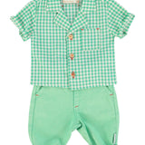 baby hawaiian shirt | green  & ecru checkered