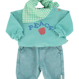 Unisex baby turquoise sweatshirt with “peace” print
