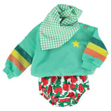 Unisex baby green sweatshirt with multicolor sleeve stripes