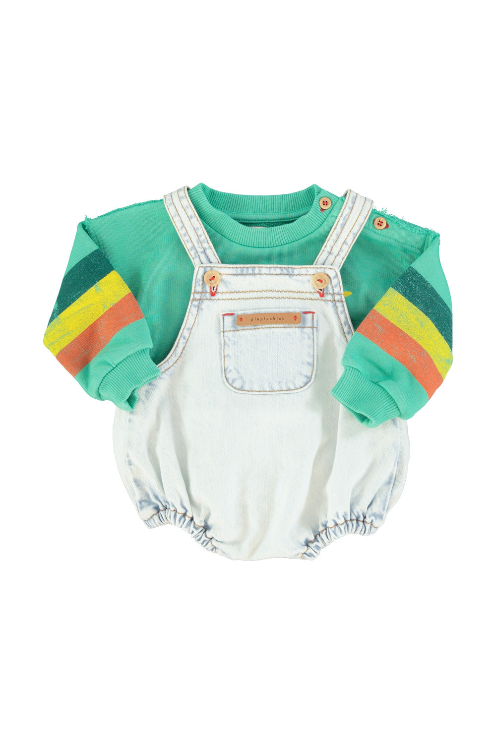 baby romper | washed light blue denim