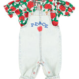 baby dungarees | washed light blue denim w/  "peace" print