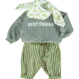 Unisex baby washed green terry sweatshirt with “best friend” print