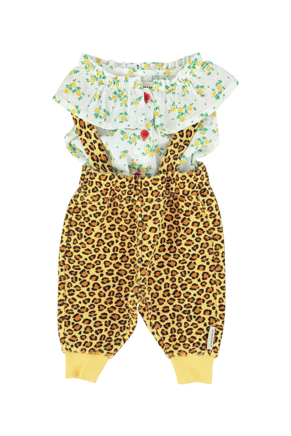 Baby sleeveless blouse w/ collar | ecru w/ yellow flowers allover