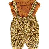 baby sleeveless top w/collar | camel w/ black hearts allover