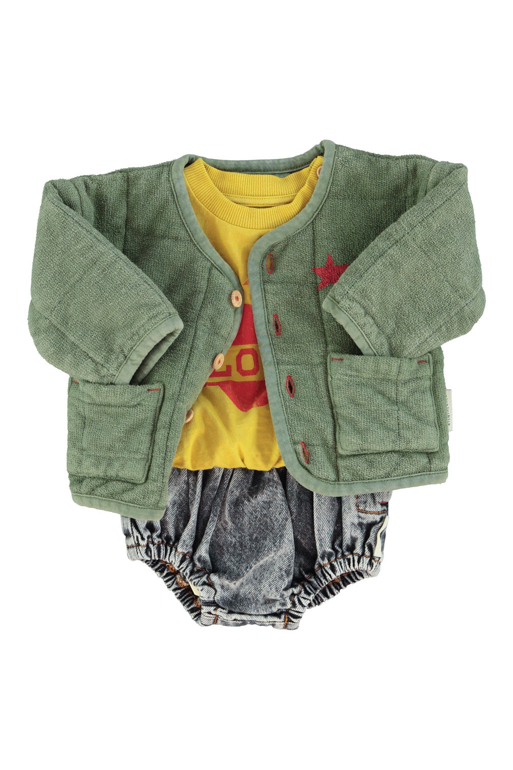 Unisex baby washed green padded jacket with back print