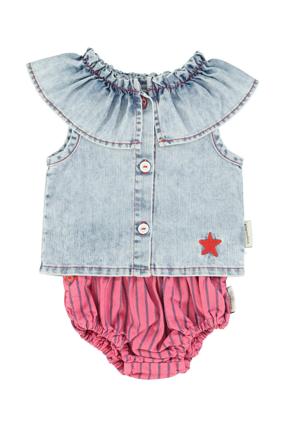 baby sleeveless blouse w/ collar | blue light denim
