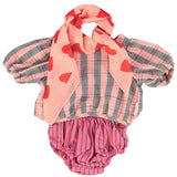 baby cropped blouse w/ baloon sleeves  | pink & green checkered
