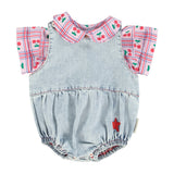 sleeveless baby romper | blue light denim