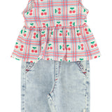 baby top | ecru w/ cherries allover