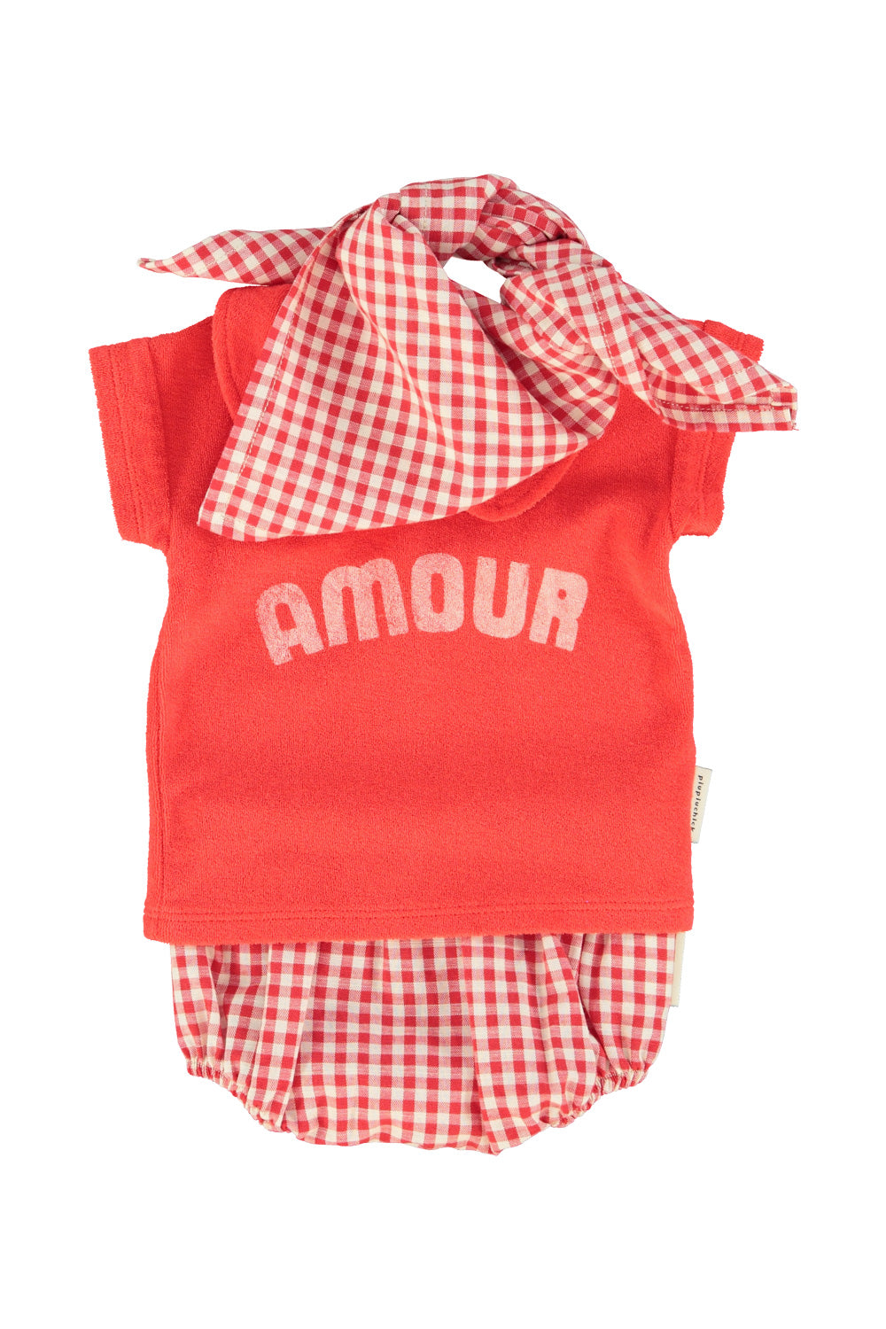 baby t-shirt w/ peter pan collar| red w/ "amour" print