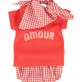 baby t-shirt w/ peter pan collar| red w/ "amour" print