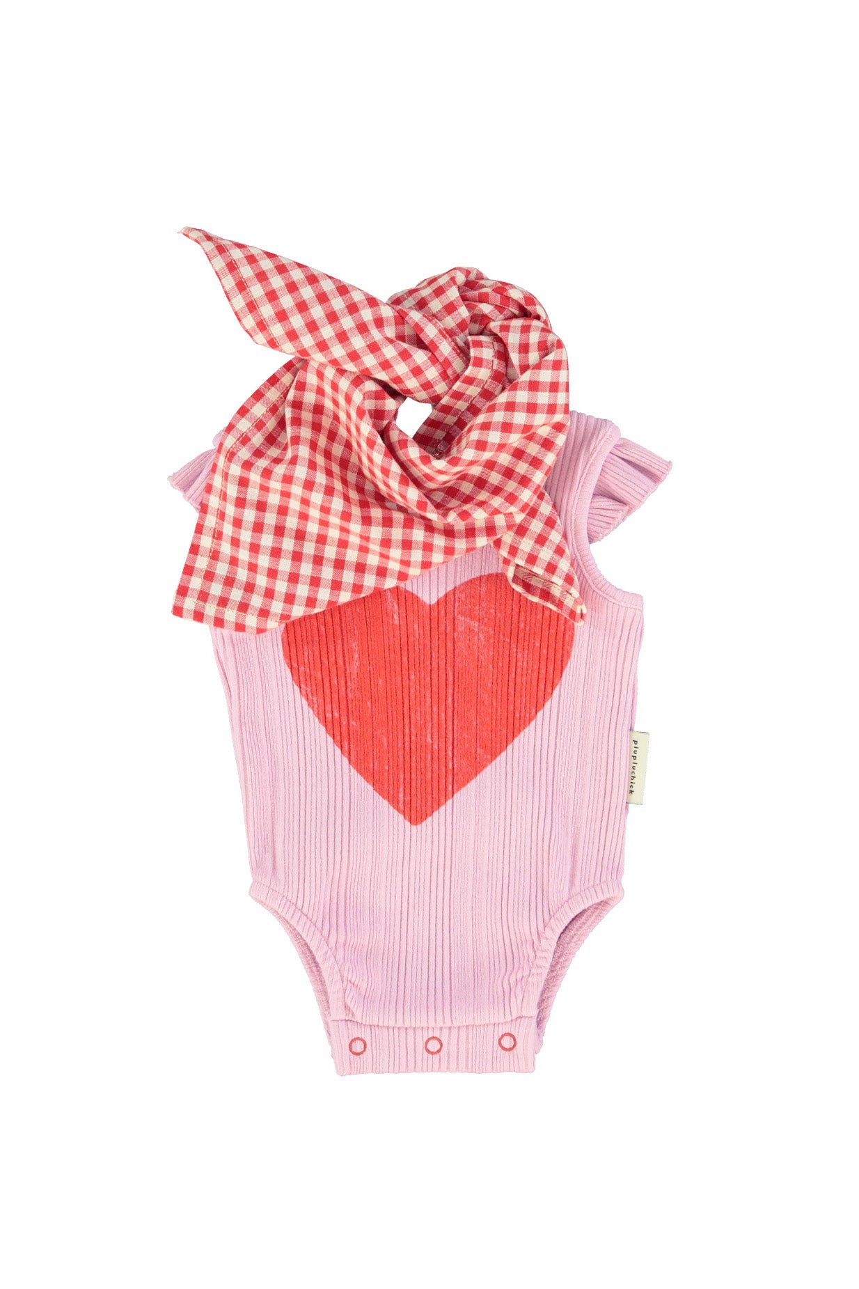 baby sleeveless bodysuit | lilac w/ red heart print