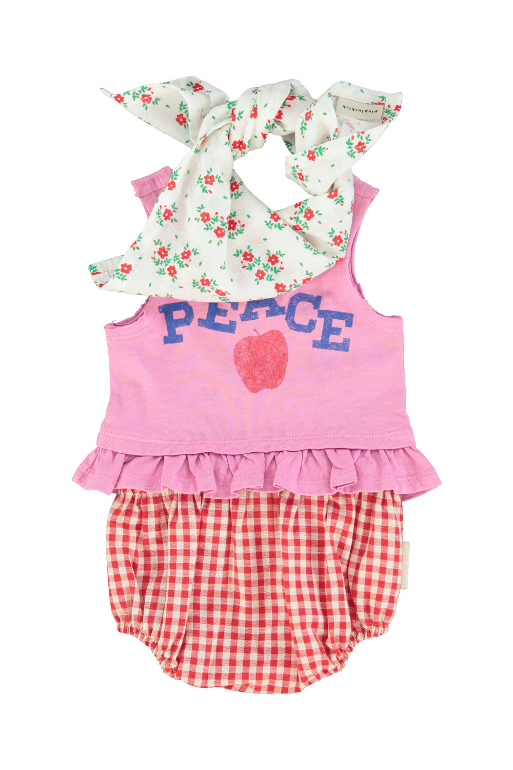 baby top | pink w/ "peace" print