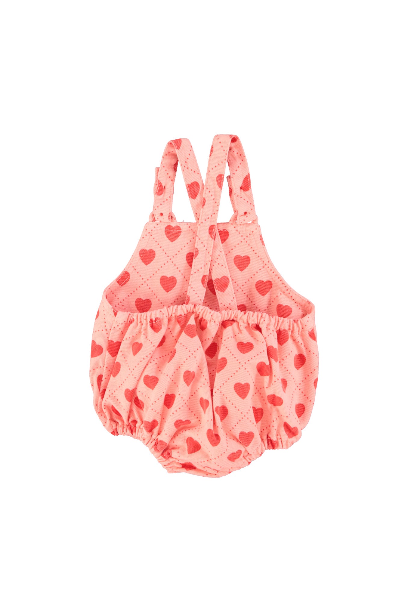baby romper | pink w/ red hearts allover