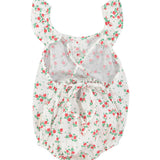 baby romper w/ fringe straps | ecru w/ red flowers allover