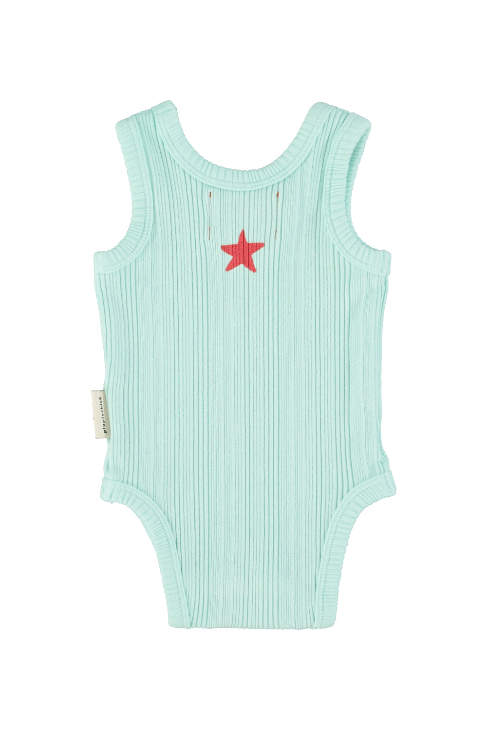 sleeveless bodysuit | light blue w/ "peace" print