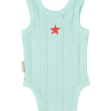 sleeveless bodysuit | light blue w/ "peace" print
