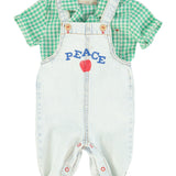 baby dungarees | washed light blue denim w/  "peace" print