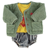 baby sleeveless top | mustard w/ apple print