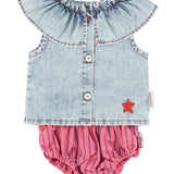 baby shorties | pink w/ indigo stripes