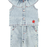 baby sleeveless blouse w/ collar | blue light denim