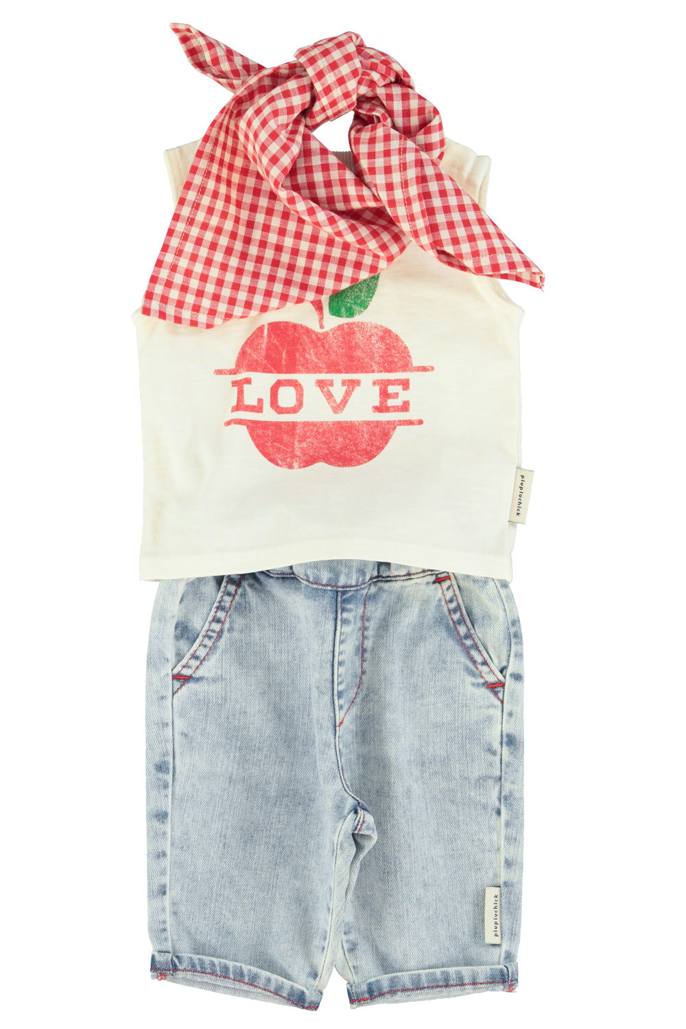 baby sleeveless t´shirt | ecru w/ apple print