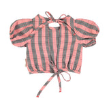 baby cropped blouse w/ baloon sleeves  | pink & green checkered