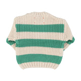 Unisex baby ecru knitted sweater with green stripes