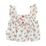 Baby sleeveless blouse | ecru w/ red flowers allover