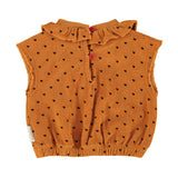 baby sleeveless top w/collar | camel w/ black hearts allover