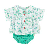 Baby peter pan collar shirt | ecru w/ green flowers allover